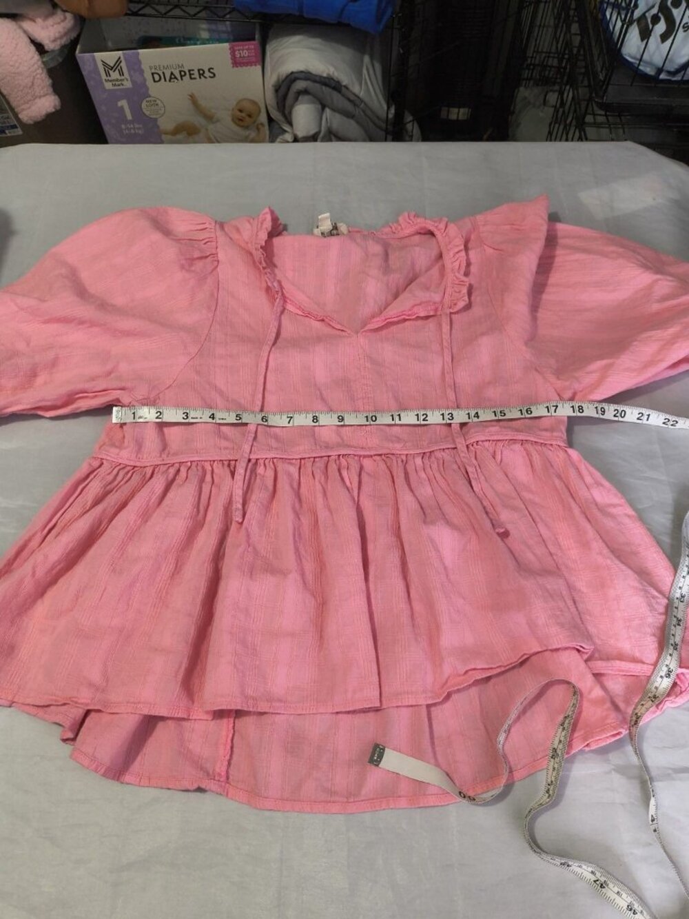 Umgee Pink Babydoll Blouse Boho Ruffled Split Long Sleeve Women's Size Medium - Picture 9 of 12